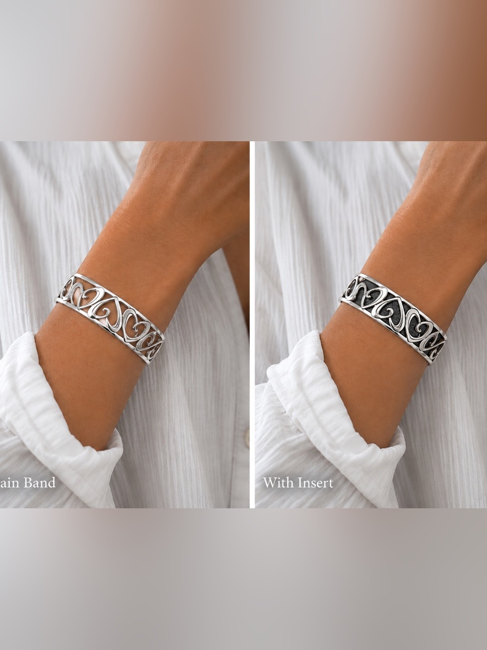 Brighton Silver Heart Cutout Cuff Bracelet With Optional Inserts